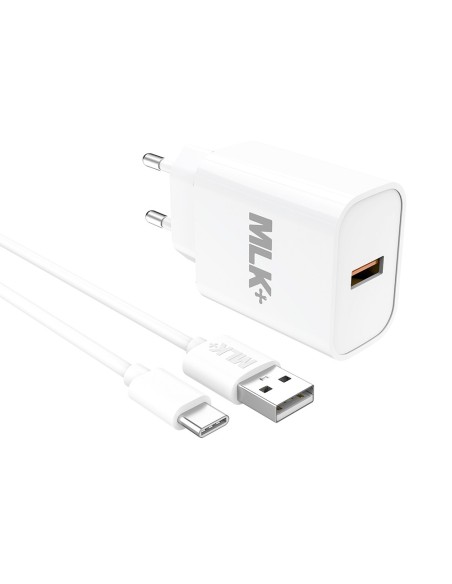 MLK+ CARICATORE DA RETE USB 18W QC 3.0 CON CAVO TYPE-C