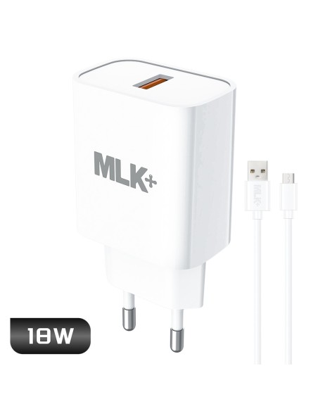 MLK+ CARICATORE DA RETE USB 18W QC 3.0 CON CAVO MICRO-USB