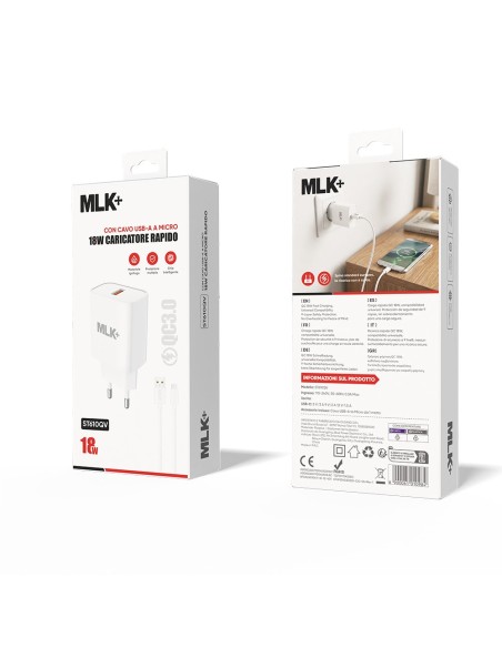 MLK+ ADAPTATEUR SECTEUR USB 18 W, QC 3.0, AVEC CÂBLE MICRO-USB