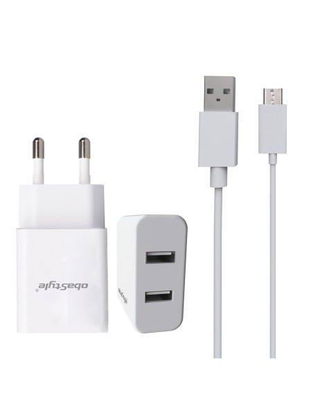 DUAL PORT USB TRAVEL WALL CHARGER WITH V8 CABLE