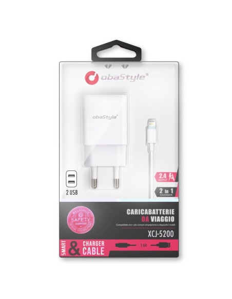 CHARGEUR UNIVERSEL USB 2.1A À DOUBLE PORT AVEC CÂBLE À 8 BROCHES