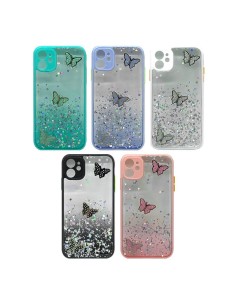 COVER RIGIDA TRASPARENTE CON STRASS, FARFALLE E BORDI COLORATI 2