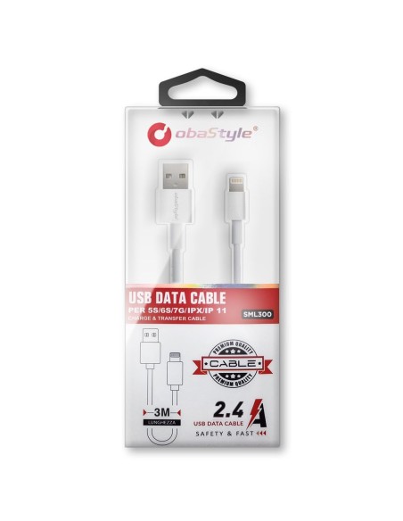 CABLE USB DE CHARGE ET DE DONNEES 300CM APPLE LIGHTNING CONNECTEUR 8 BROCHES 2.4A