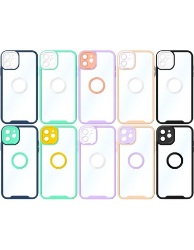 COVER RIGIDA TRASPARENTE CON BORDI COLORATI E FORO LOGO